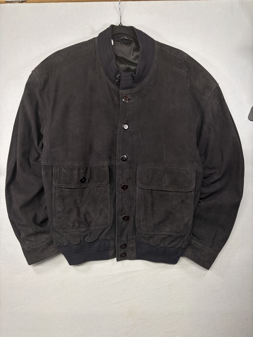 Vintage 90s Black Suede Button Front Bomber Jacket